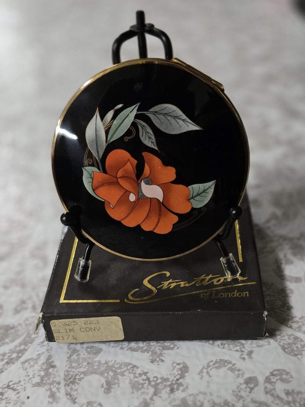 Vintage Stratton Compact with Orange Floral Design